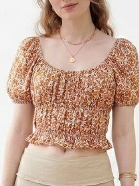 NEW BOG COLLECTIVE floral Puff Sleeves CROP TOP MEDIUM Bohemian Cottagecore
